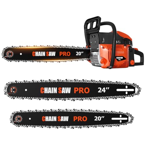 62cc Gas Chainsaw with 20" and 24" Bars for Tree Cutting