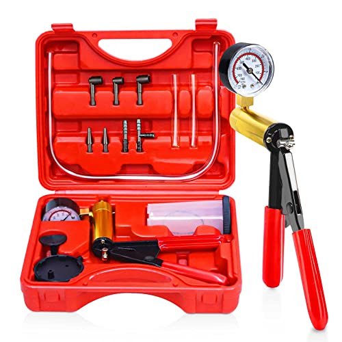 Hand Held Vacuum Pump and Brake Bleeder Kit with Gauge and Adapters