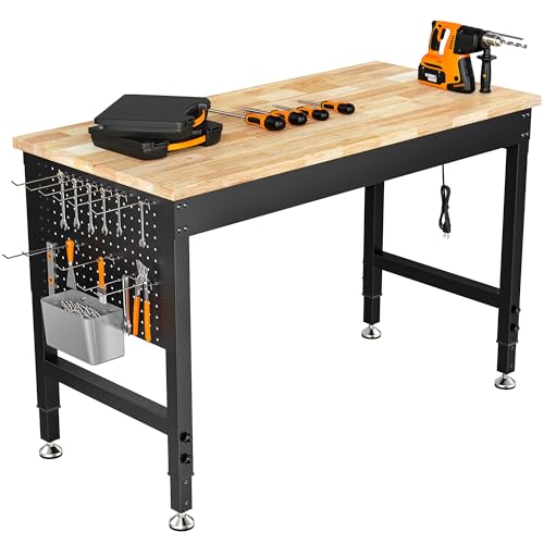 Adjustable Heavy Duty Workbench with Pegboard and Power Outlets