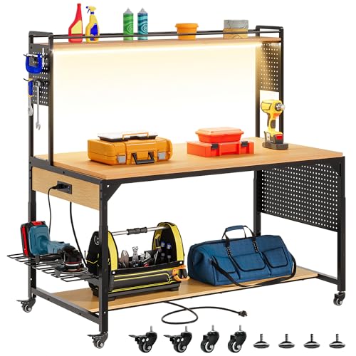 Adjustable Height Heavy Duty Workbench with Pegboard and Storage