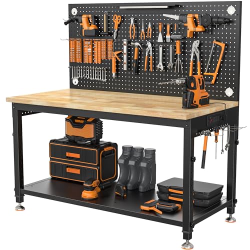 48" Heavy Duty Adjustable Workbench with Storage and Power Strip