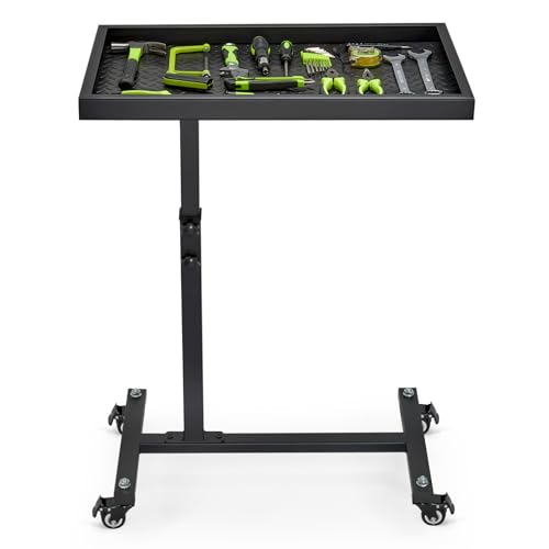Adjustable Rolling Work Table with Tool Tray and Heavy-Duty Wheels