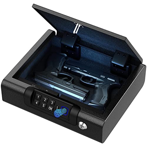 Biometric Fingerprint Gun Safe for Pistols with Digital PIN and Key Access