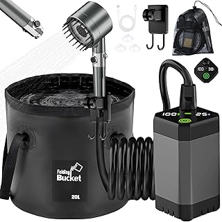 Portable Shower for Camping – 6000mAh Rechargeable Pump, 20L Bucket