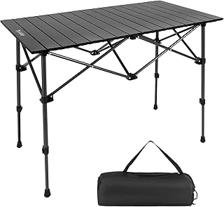 Folding Portable Camping Table - Adjustable Height, Lightweight, Black