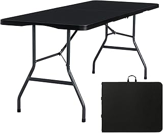 Portable Heavy Duty 6ft Folding Table with Carrying Handle, Black
