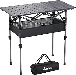 3ft Aluminum Roll Top Camping Table, Adjustable Height, 32.2” X 16”, Black