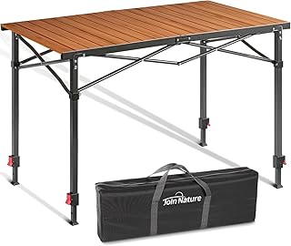 Large Adjustable Height Camping Table, Foldable Aluminum, 220 Lbs Capacity