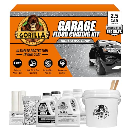 Gorilla Epoxy Garage Floor Coating Kit ,  Durable High Gloss Gray Finish