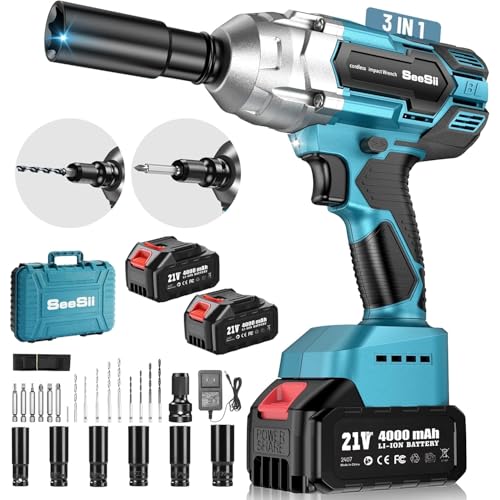 Seesii Cordless 1/2-Inch Brushless Impact Wrench with High Torque