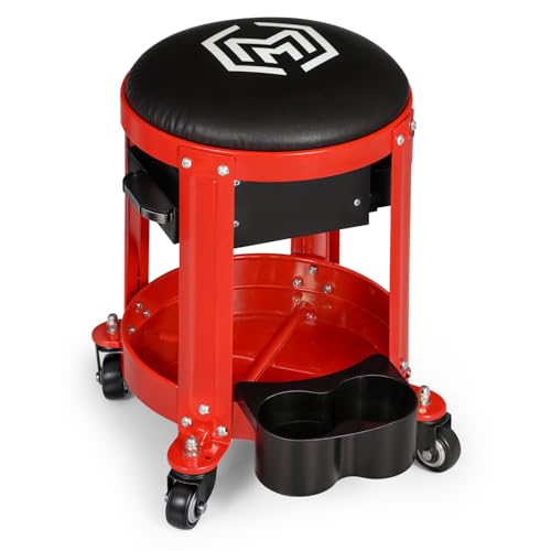 Rolling Mechanic Stool with Tool Storage and Can Holders