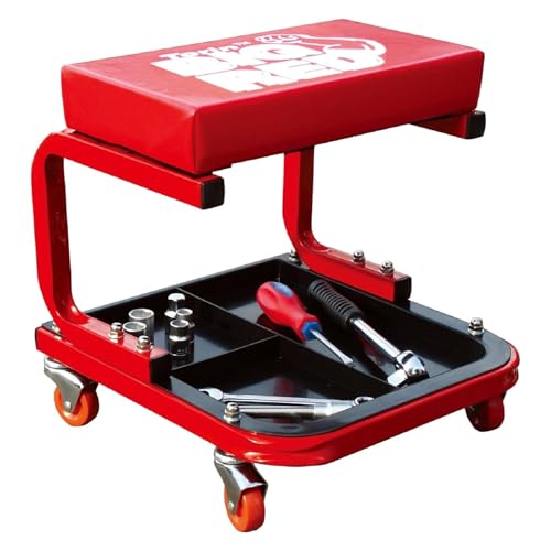 Rolling Mechanic Creeper Seat with Padded Cushion and Tool Tray