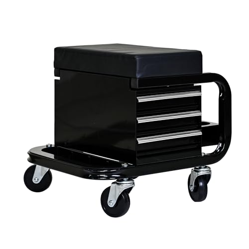 Rolling Mechanic Stool with Tool Storage and Cushioned Seat