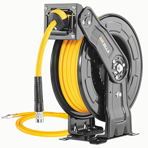 Premium Steel Retractable Air Hose Reel with 65ft Hybrid Polymer Hose