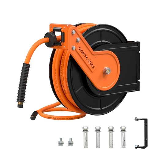 Retractable 50ft Air Hose Reel with 180 Swivel Bracket and Hybrid Hose