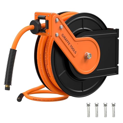Retractable 50ft Hybrid Air Hose Reel with Auto Rewind