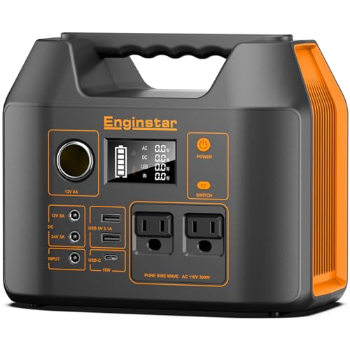 Enginstar 296Wh Portable Solar Generator with Pure Sine Wave AC Outlets