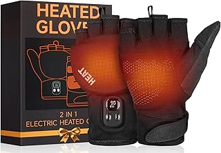 Heated 2-in-1 Fingerless Gloves for Men Women, Rechargeable