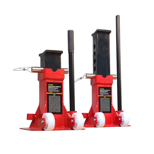 Big RED Heavy Duty 12 Ton Jack Stands with Casters and Handle