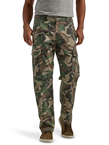 Relaxed Fit Stretch Cargo Pants in Green Brown Camo