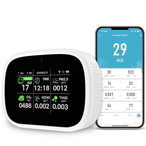 18-in-1 Indoor Smart Air Quality Monitor with WiFi and Dual Chip