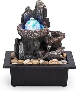 Tabletop Fountain with Rotating Ball - Office Decor, Colorful Lights