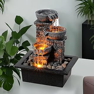 Kalona Tabletop Fountain with LED Light - 3 Bowls, Indoor Decor