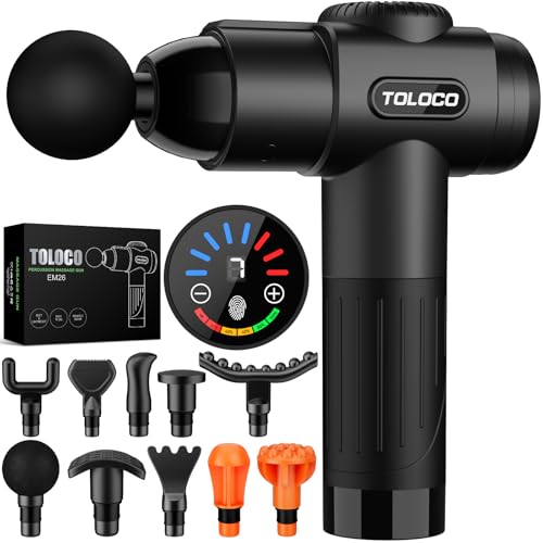 TOLOCO Deep Tissue Massage Gun with 10 Massage Heads and Quiet Brushless Motor