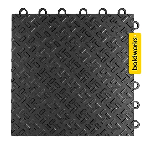 Boldworks Interlocking Garage Floor Tiles - 48 Pack, 12x12 Inch, Black