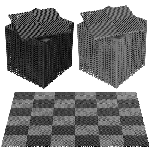 SUNYRISY Interlocking Garage Floor Tiles - Black/Gray, 48 Pieces