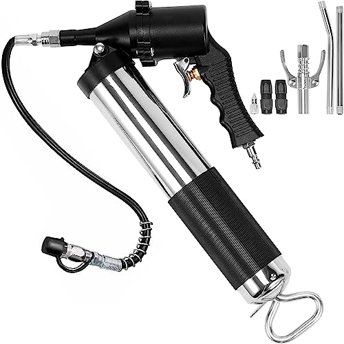 Heavy-Duty 6000 PSI Air Operated Grease Gun with Flexible Hose and Multiple Couplers