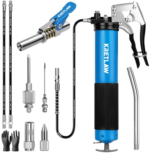 Heavy Duty 7000 PSI Pistol Grip Grease Gun Kit with Hoses and Accessories