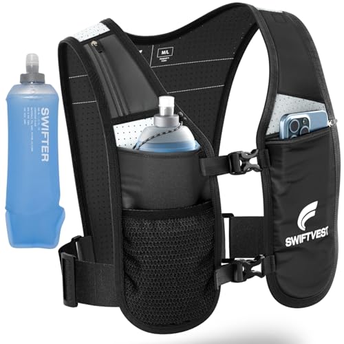 Lightweight Adjustable Running Hydration Vest with 6 Pockets and Reflective Details