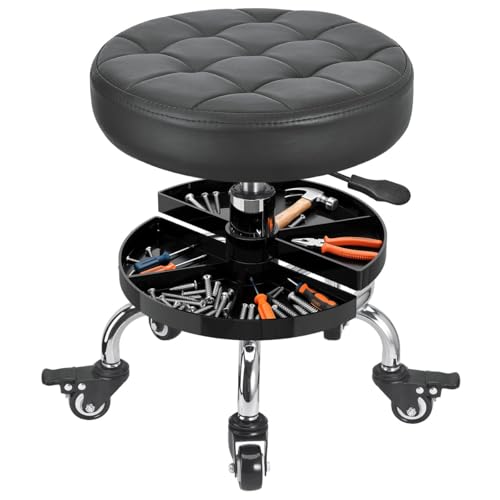 Adjustable Rolling Mechanic Stool with Storage Tray