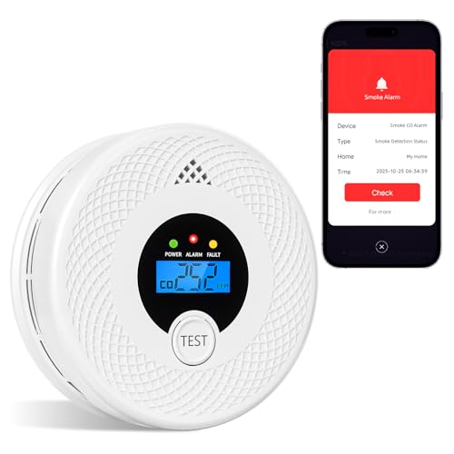 Smart Smoke and Carbon Monoxide Detector with App Alerts and Long-lasting Battery