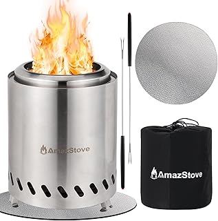Tabletop Fire Pit by AmazStove, Low Smoke Camping Stove, Travel Bag Included