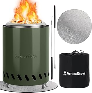 Tabletop Fire Pit by AmazStove, Low Smoke Camping Stove, Travel Bag Included