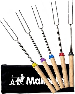 MalloMe Long S'mores Sticks for Fire Pit, 5 Pack
