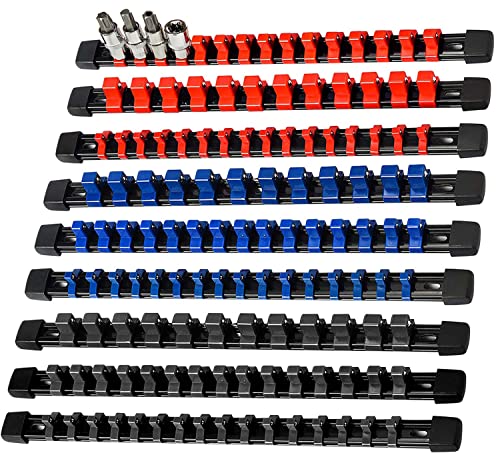 9-Piece Socket Organizer Set with Heavy-Duty ABS Clips