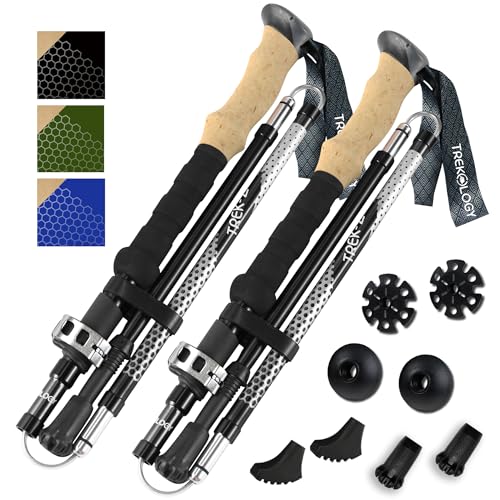 TREKOLOGY Trek-Z Collapsible Hiking Poles - Adjustable Lightweight Trekking Poles Set