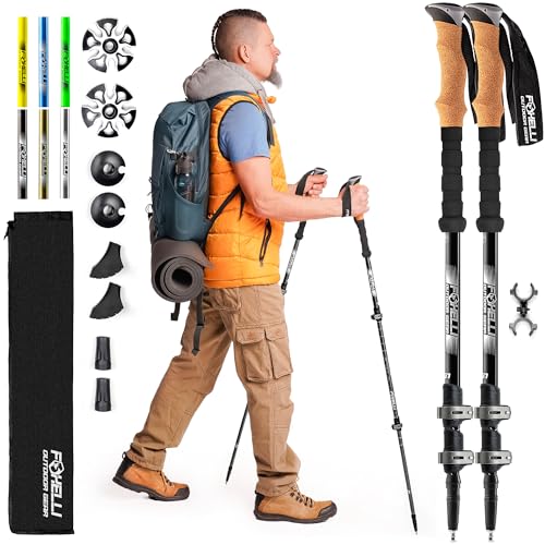 Lightweight Adjustable Trekking Poles with Cork Grips and All-Terrain Tips
