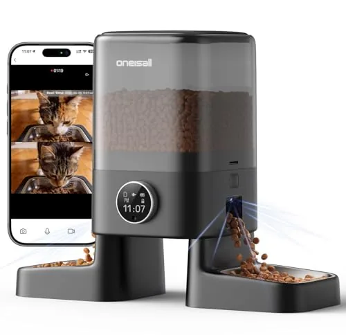 oneisall Dual-Camera Auto Cat Feeder 5L Two Bowls