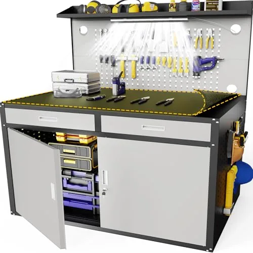 Eltean 48" Workbench with LED Light and Locking Cabinet