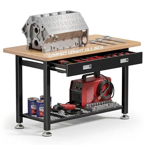 IGERI 39in Steel Workbench with Drawer and Lower Shelf