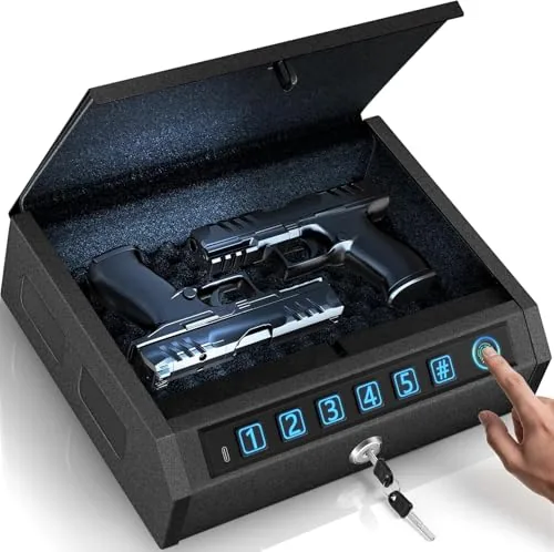 AIRMuch Biometric Pistol Safe Triple Unlock 2-3 Handguns