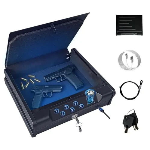 VORanexs Compact Pistol Safe Biometric + Keypad + Key