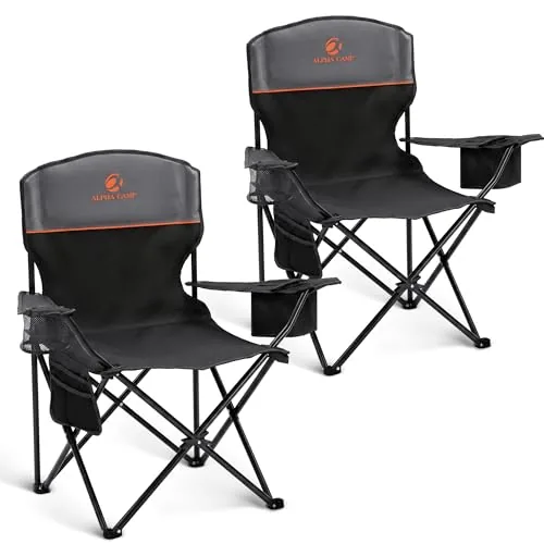 ALPHA CAMP Folding Camping Chair with Cooler 2-Pack