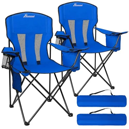 Romswi Folding Camp Chair 2-Pack with Cooler Bag