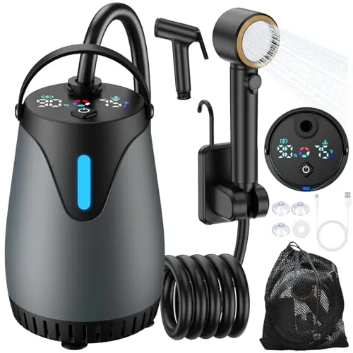 BYUSFGH 8000mAh Camping Shower Pump with LED Temp Display