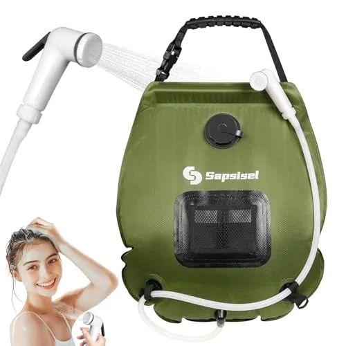 Sapsisel 5-Gal Solar Camping Shower Bag with Silicone Hose